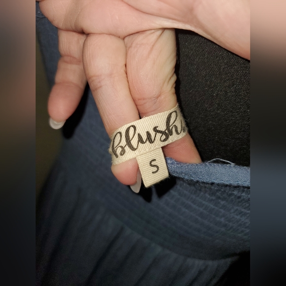 Small Blush Denim Blue Crochet Dress - Picture 3 of 3